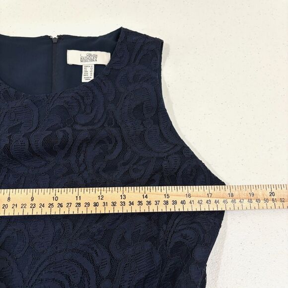 Belle Badgley Mischka Maxi Dress sz 12 Navy Blue Gown Lace Beaded Waist Chiffon - Picture 7 of 12